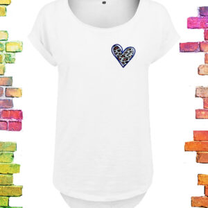 Geweldig wit Plussize dames t-shirt met lange rug Panter hartje blauw | Wit maat S/34 tm 5XL/54