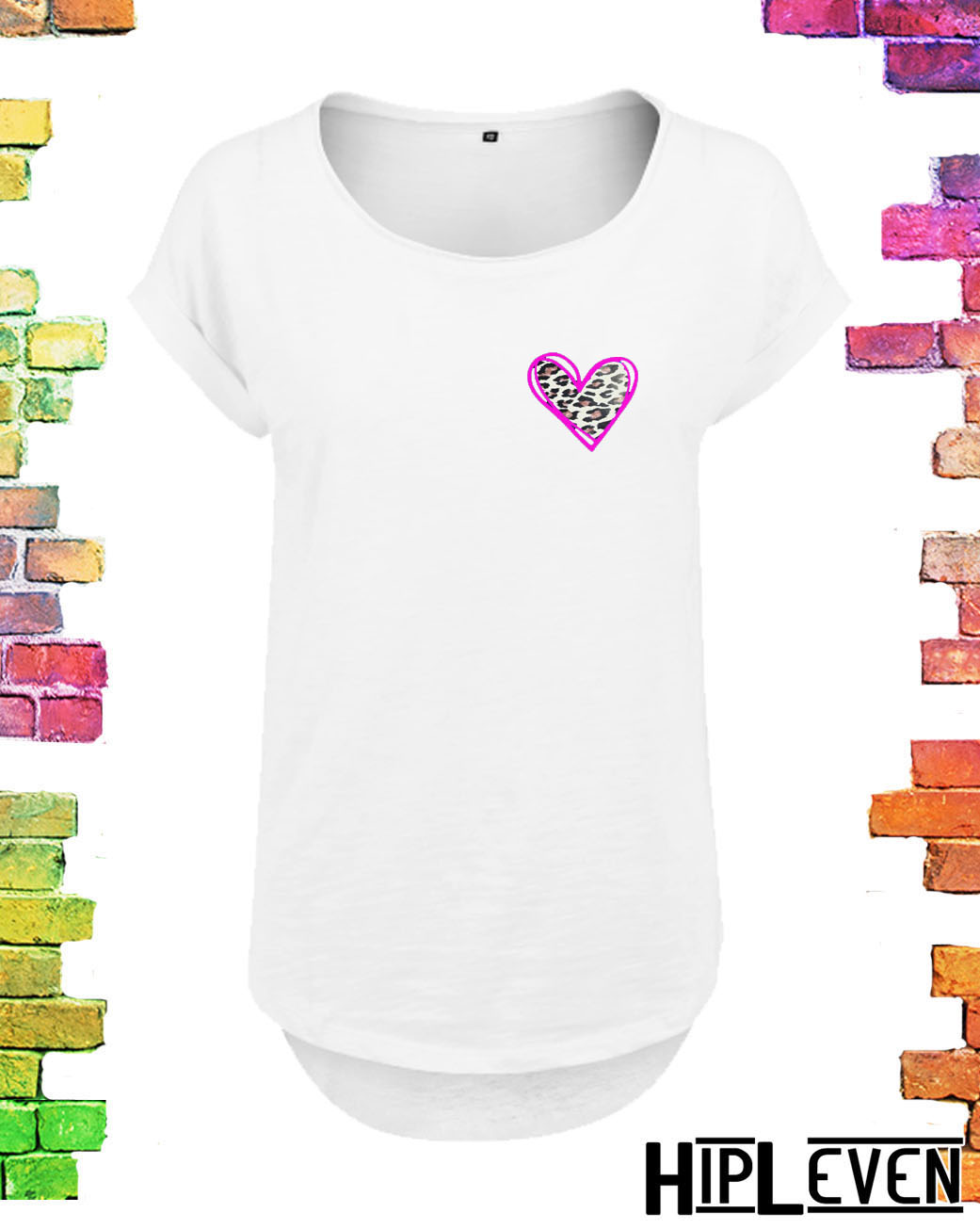 wit Plussize dames t-shirt met lange rug Panter hartje roze