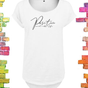 Wit Plussize dames t-shirt met lange rug "Positive" | Wit