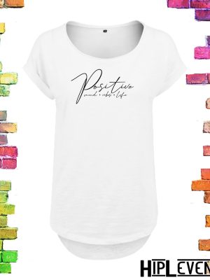 Wit Plussize dames t-shirt met lange rug "Positive" | Wit