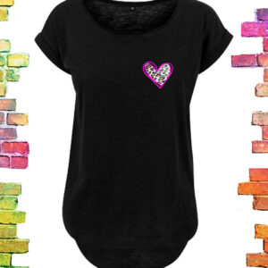 Zwart Plussize dames t-shirt met lange rug Panter hartje roze