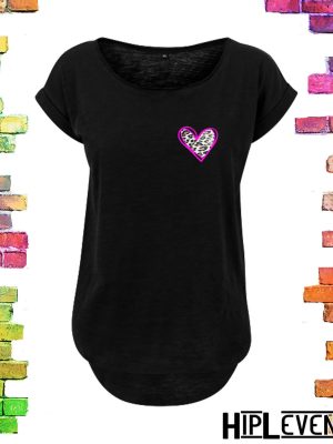 Zwart Plussize dames t-shirt met lange rug Panter hartje roze