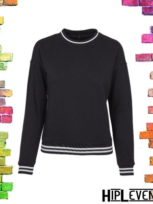 DAMES TRUI ZWART plussize trui crewneck zwart-wit