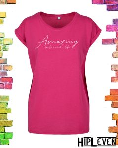 Grote maten mode plussize t-shirt fuchsia roze Amazing