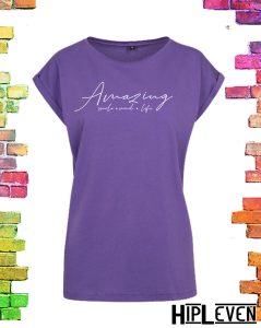 Stoer paars Plussize t-shirt "Amazing" | PAARS maat M/36 tm 5XL/54