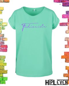Vrolijk mintgroen Plussize t-shirt "Fashionista" | Mintgroen maat M/36 tm 5XL/54